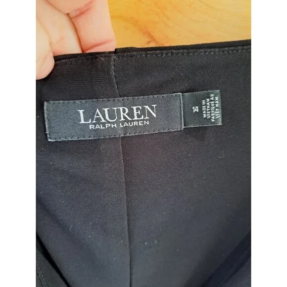 Lauren Ralph Lauren Black Gown Sequined Flutter Sleeves Size 14 Draped  Women's - Picture 2 of 11